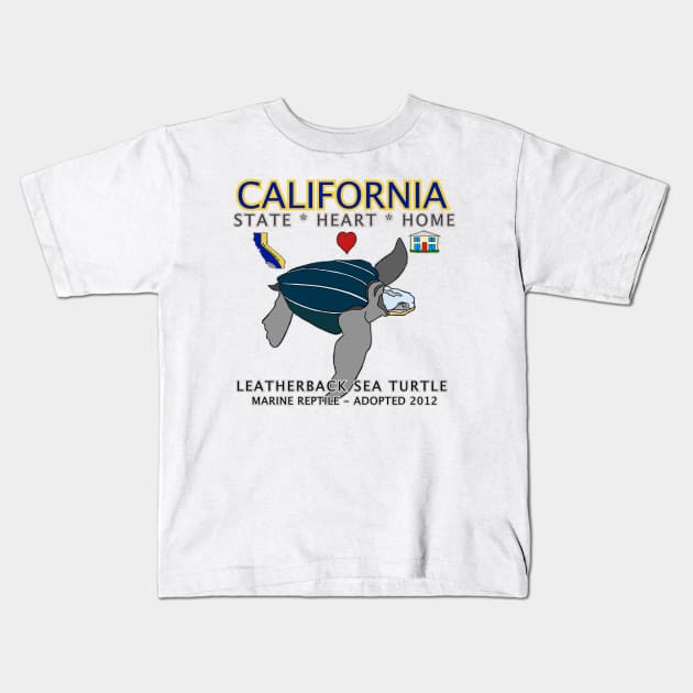 California - Leatherback Sea Turtle - State, Heart, Home Kids T-Shirt by cfmacomber